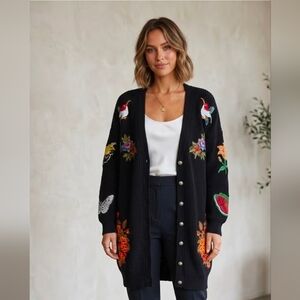 Gucci Style Embroidered Black Cardigan size M - Xl